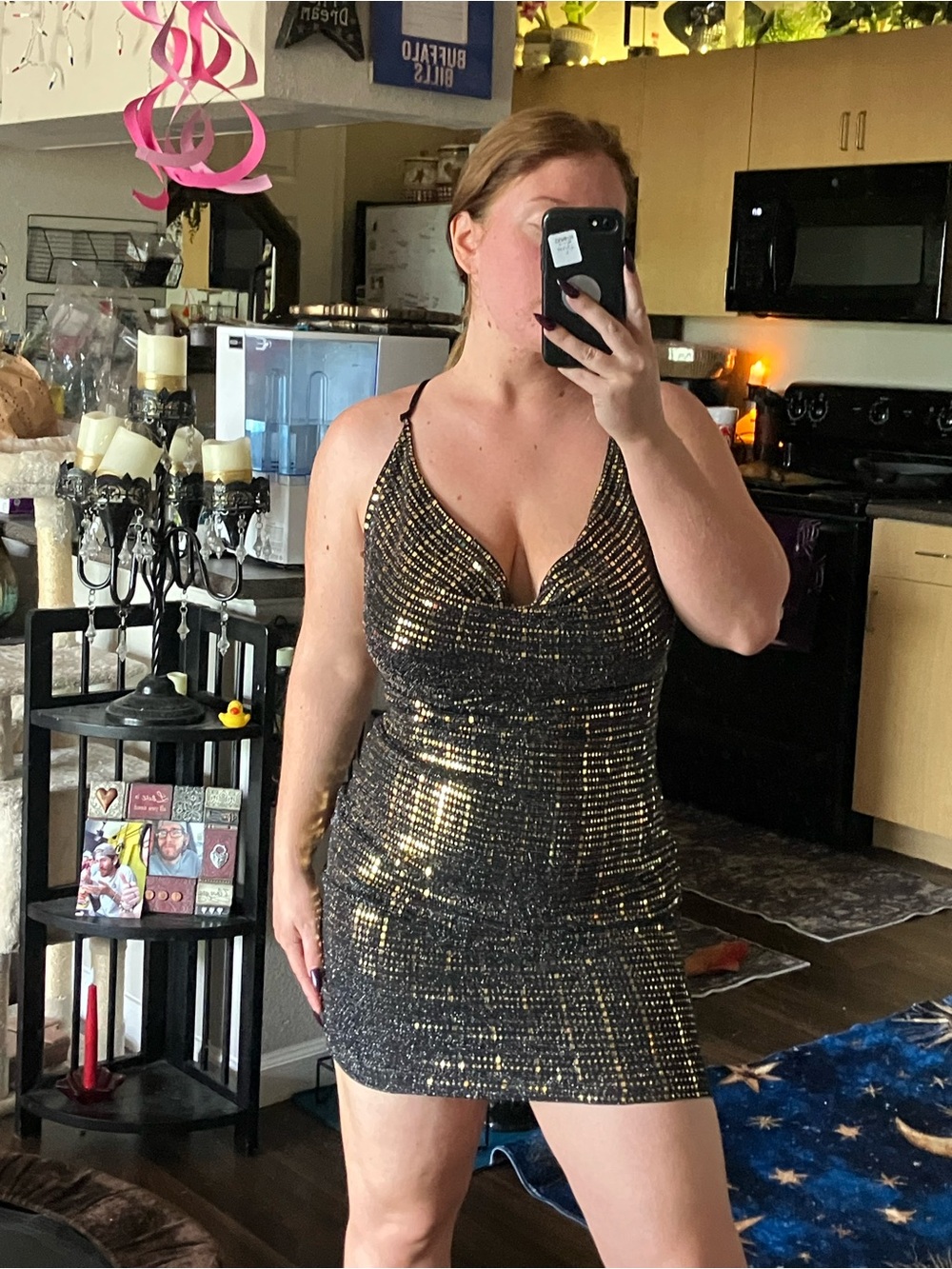 Black & Gold Sequin Halter Bodycon Dress - Picture 4 of 7